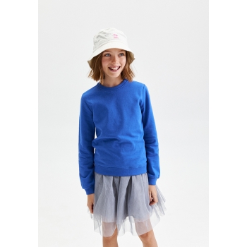 Knitted jumper for girl bright blue