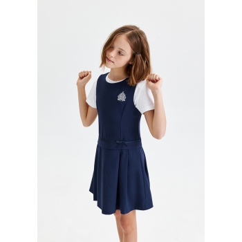 Embroidered sleeveless dress for girl dark blue