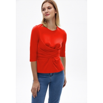 pulover din tricot cu mâneci scurte pentru femei culoare roșie
