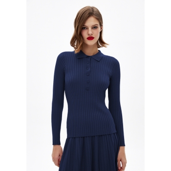 pulover din tricot cu mâneci lungi pentru femei culoare albastrăînchis