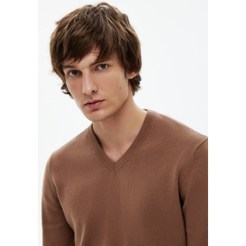 pulover din tricot cu mâneci lungi pentru bărbați culoare bej