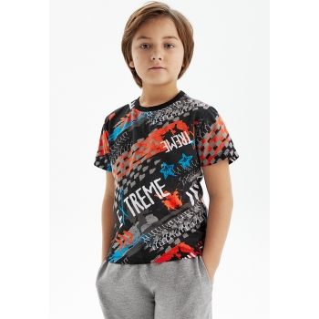 Tricou din tricot cu mâneci scurte pentru băieți culoare neagră