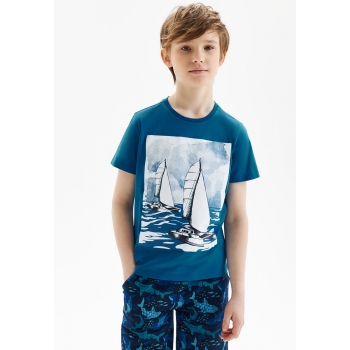 ShortSleeve Tshirt for Boy Marine Print Blue