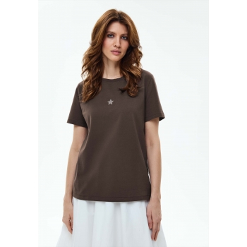 Женская футболка с декором цвет шоколадный