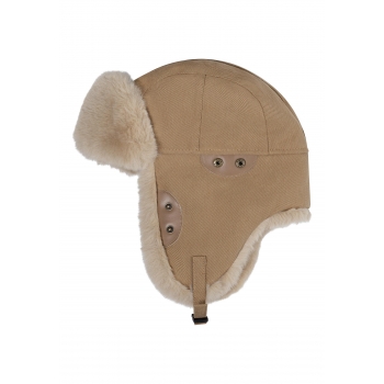 Faux Leather Ushanka Hat with Earflaps beige