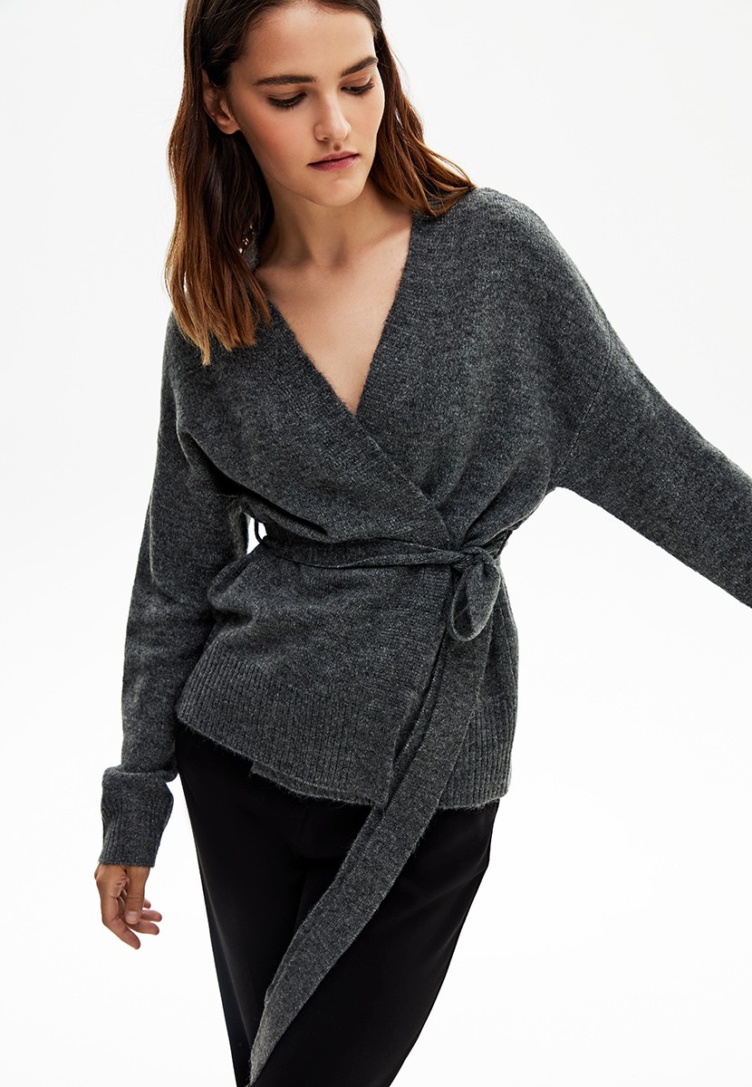 Grey shop belted cardigan