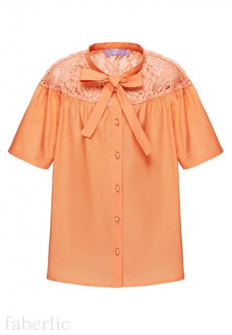 SHORTSLEEVED BLOUSE WITH LACE TRIMMING FOR GIRL PEACH