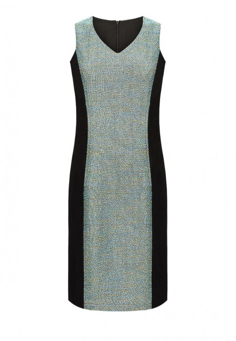 Lurex boucle dress with eco suede panels multicoloured