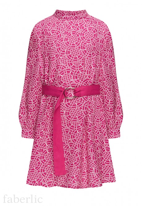 Платье из вискозы с принтом и поясом для девочки цвет фуксия