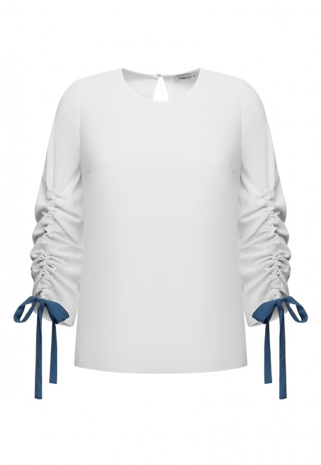 Блузка с декоративными завязками на рукавах цвет белый