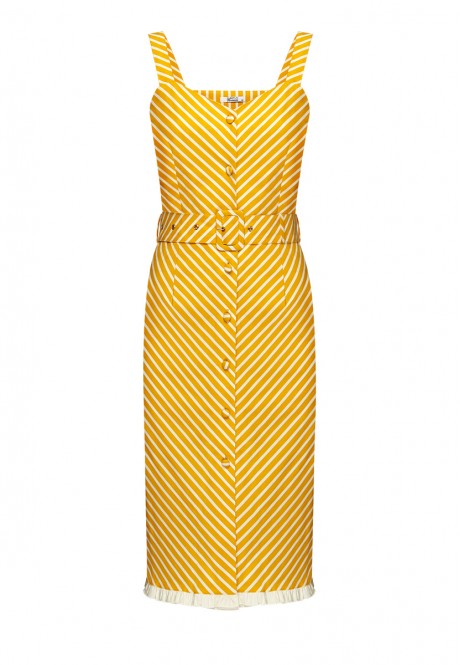 Платье с поясом в полоску цвет жёлтый