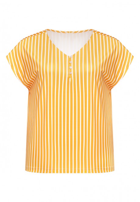 Womens Short Sleeve Striped Jersey Blouse yellow