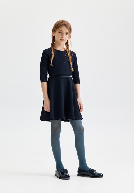 110G4101 трикотажное платье с  укороченным рукавом для девочки цвет темносиний
