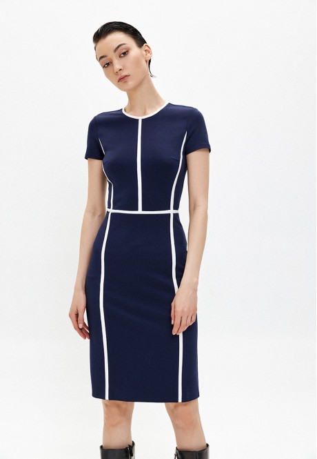 110W4102 трикотажное платье с коротким рукавом для женщины цвет темносиний