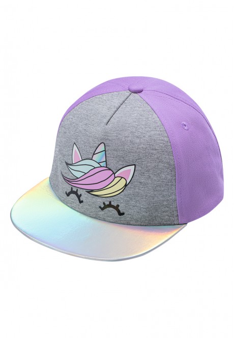 Gorra con estampado para niña color lila con gris