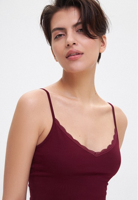 LaceTrimmed Cotton Spaghetti Top burgundy