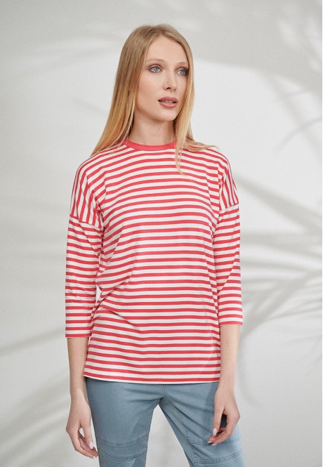 061W2907  Bluză din tricot cu mâneci trei sferturi pentru femei culoare rozaprins 