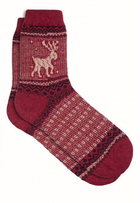 Wool Socks with a Deer Print red