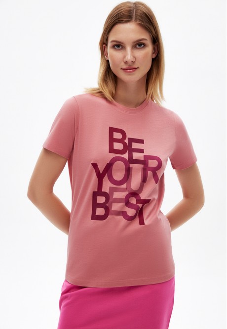 Tricou cu imprimeu BE YOUR BEST culoare rozprăfuit