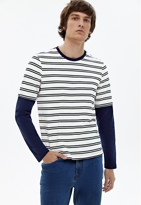 Mens long sleeve striped Tshirt navy