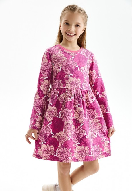 Трикотажное платье с принтом для девочки цвет розовый