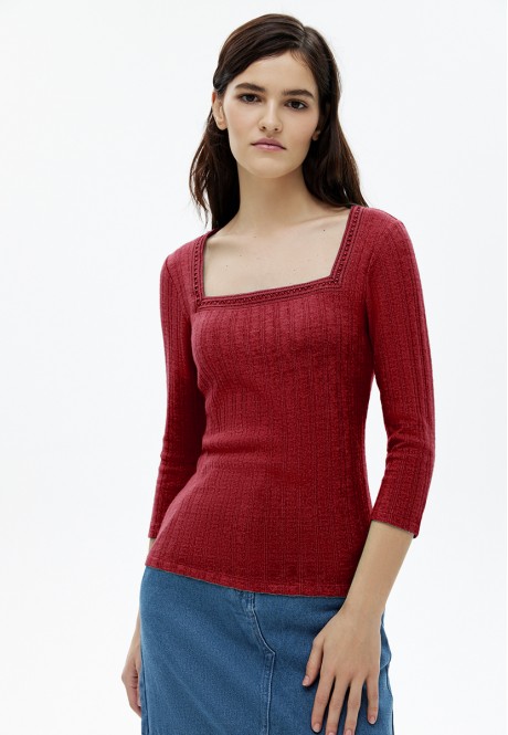 Lacy jersey jumper burgundy
