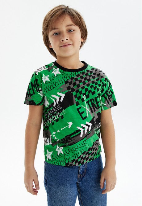 Tricou din tricot cu mâneci scurte pentru băieți culoare verde