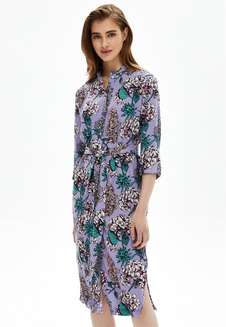 Rochie tip cămașă din viscoză cu imprimeu marin culoare lavandă