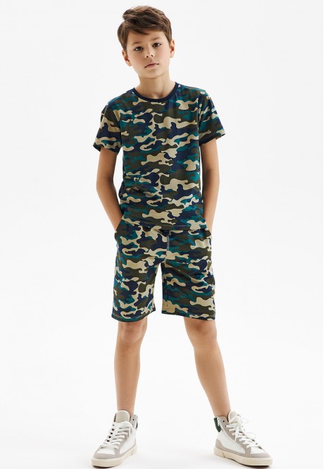 Shorts for Boy Military Print Khaki