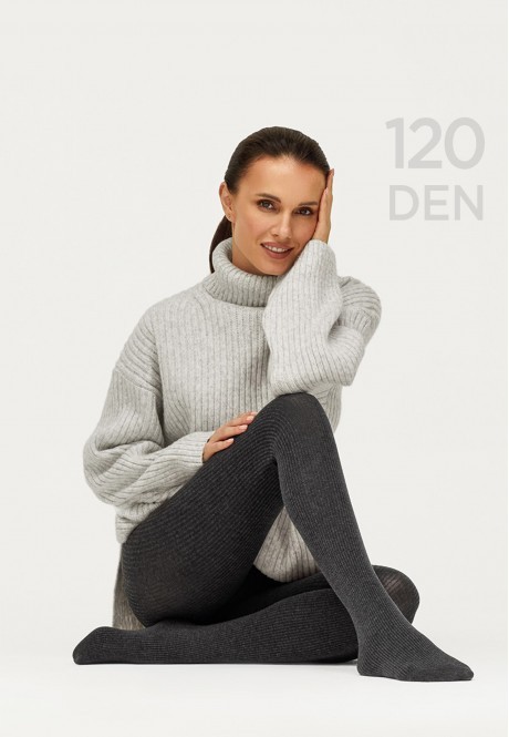 ST141 Колготки с эффектом риб, плотность 120 den, цвет серый меланж, размер S