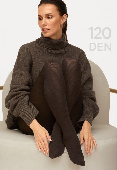 ST142 Колготки с эффектом риб, плотность 120 den, цвет коричневый меланж, размер M