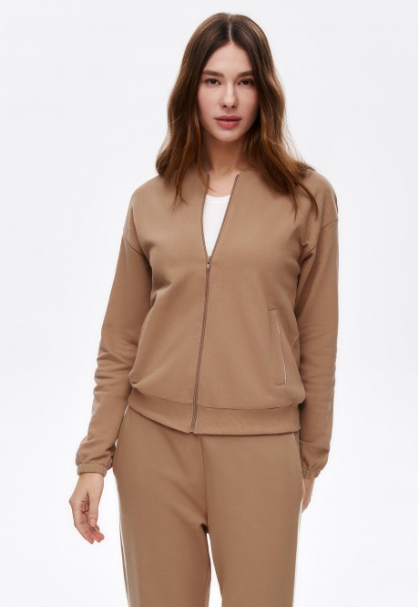Джемпер из пике на молнии, цвет бежевый, размер М