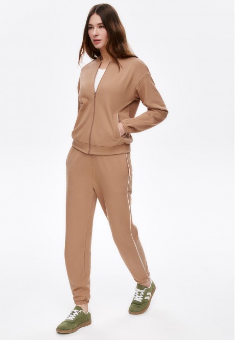 Брюки джогеры из пике, цвет бежевый, размер S
