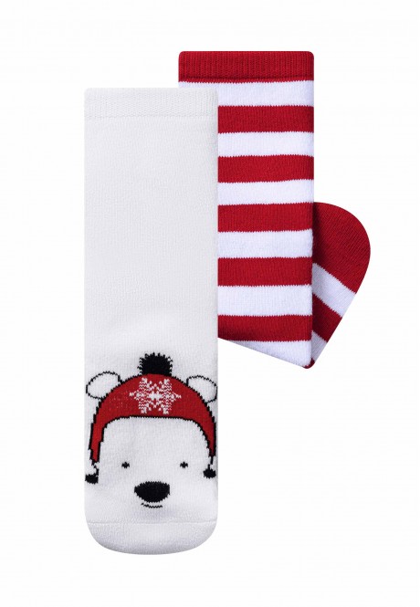 SOK106 Набор носков с принтом (2 пары) для детей, цвет красный/ белый, размер 18-20