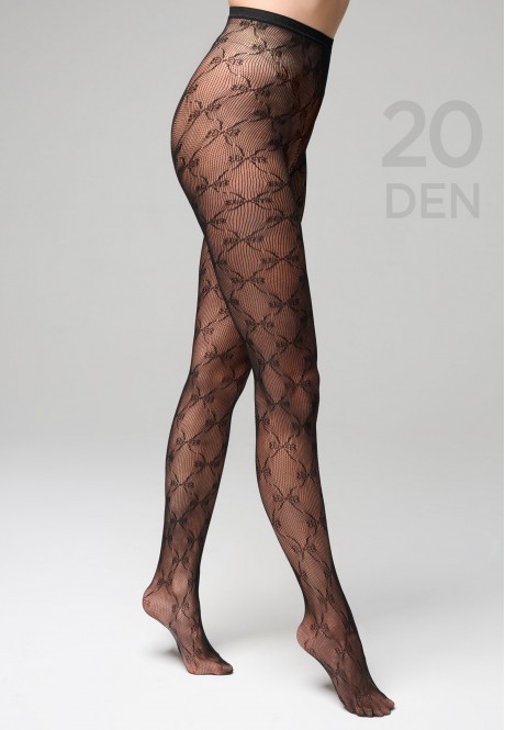 SF214 Колготки в сетку с рисунком, плотность 20 den, цвет черный размер XS