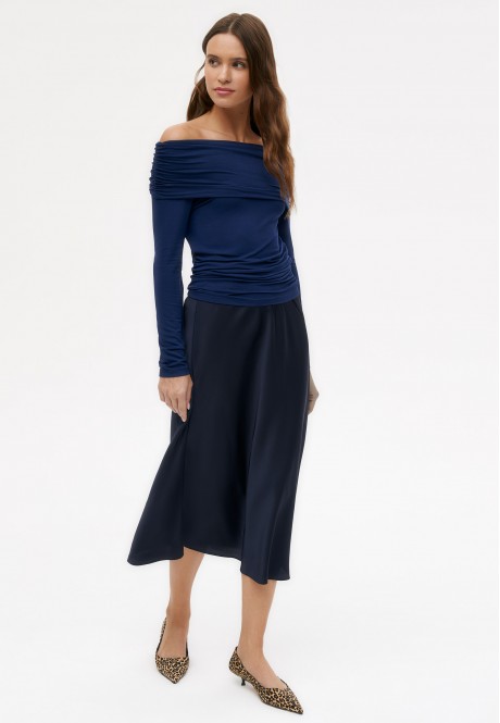 SS2422 Юбка атласная, цвет темно-синий, размер S