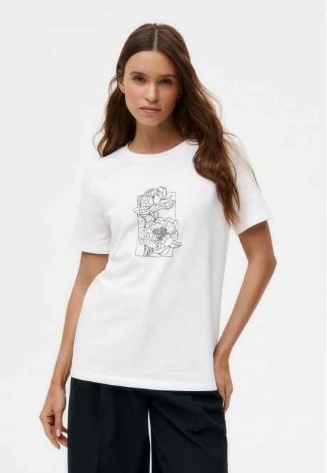 BTS198 Футболка с принтом Пионы, цвет молочный, размер XXL