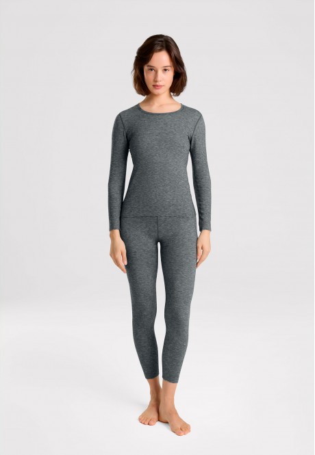 TU410 Термобелье женское футболка лонгслив, цвет черный меланж, размер L