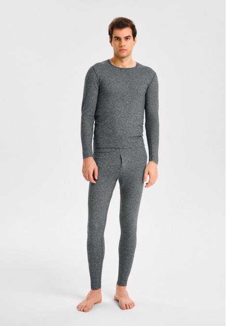 TU460 Термобелье мужское футболка лонгслив, цвет черный меланж, размер XL