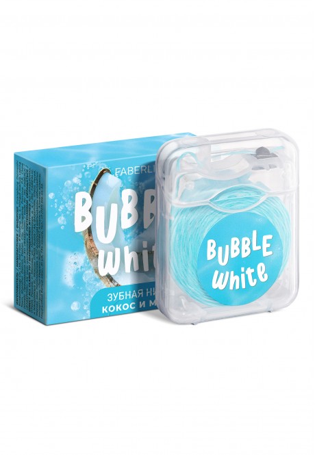 Голубая зубная нить с мятой и кокосом серии Bubble White