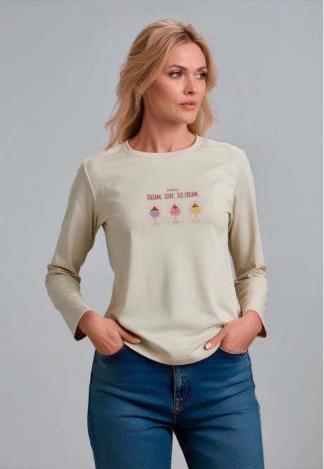 FB-LG-L-01-GB0028Лонгслив женский, цвет серо-бежевый, размер XS