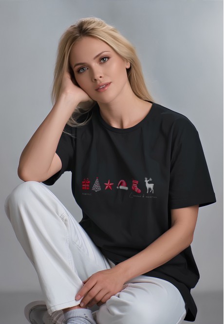 FB-T-L-01-BL0044Футболка женская оверсайз, цвет черный, размер S