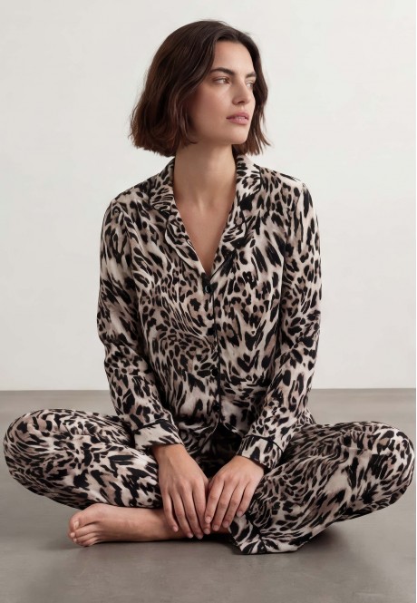 F25HW10 Рубашка в домашнем стиле, цвет анималистичный принт, размер L