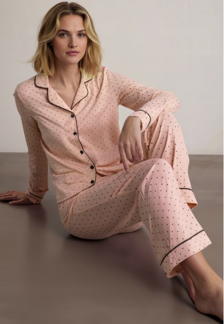 F25HW12 Рубашка в домашнем стиле, цвет принт горошек, размер М