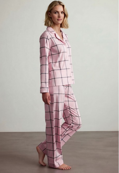 F25HW21 Брюки в домашнем стиле, цвет принт клетка, размер XL