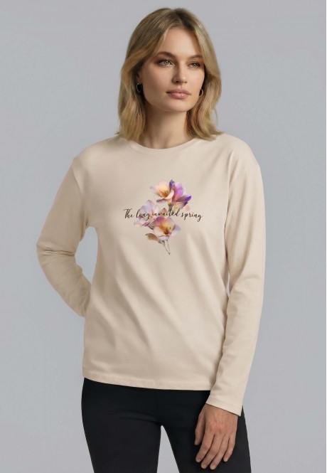 FB-LG-L-01-GB0051Лонгслив женский, цвет серо-бежевый, размер XL