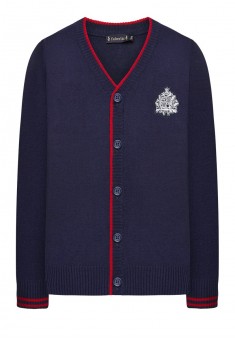 Knitted cardigan with embroidery for boy dark blue
