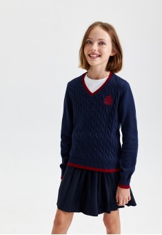 Knitted jumper for girl dark blue