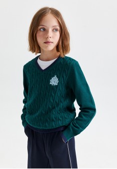 Knitted jumper for girl dark green