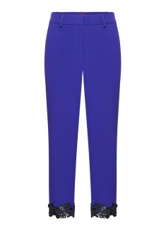 Lace and sequin hem trousers bright blue